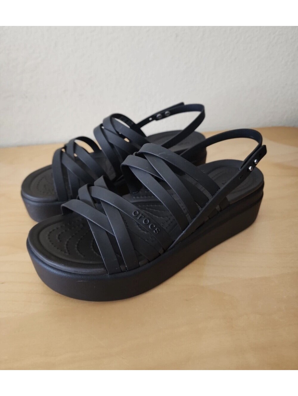 Crocs Brooklyn Strappy Low Wedge Sandals Black LiteRide Women’s Size 10